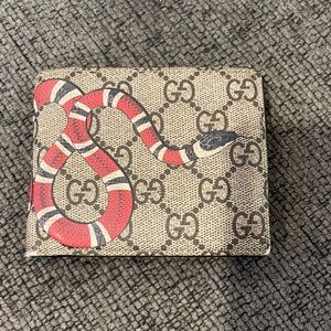 Gucci Beige Canvas Wallet with Red Snake